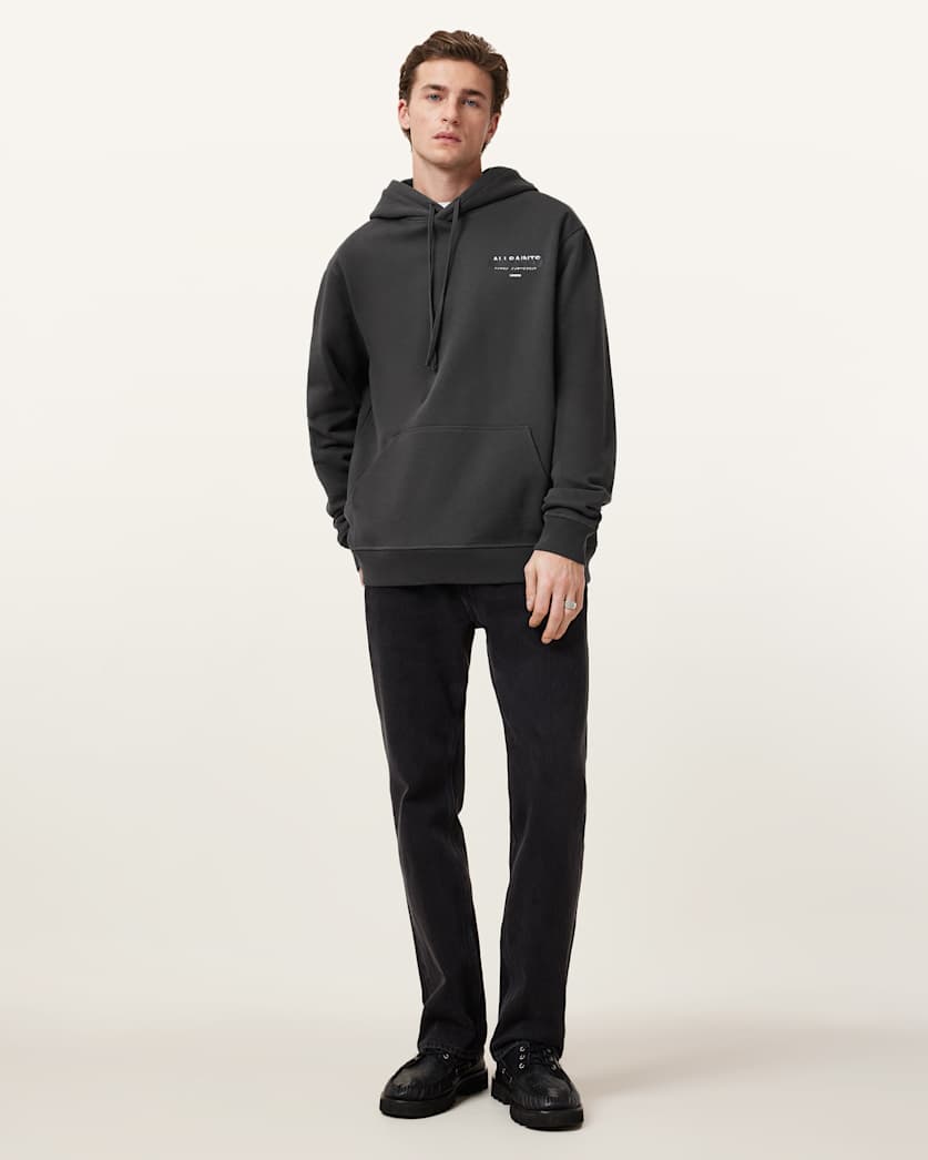 Redact Pullover Embroidered Logo Hoodie Washed Black | ALLSAINTS US
